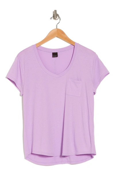 Free Press V-neck Pocket T-shirt In Purple Sheer