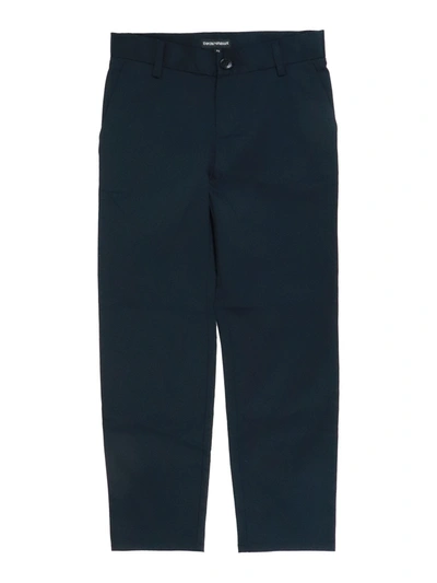 Emporio Armani Kids' Stretch Cotton Trousers In Blue