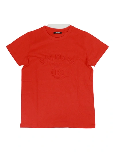 Balmain Kids' Tone-on-tone Logo T-shirt In Red