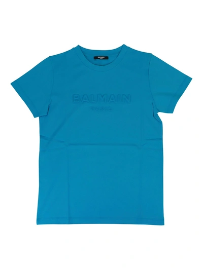Balmain Kids' Tone-on-tone Logo T-shirt In Light Blue