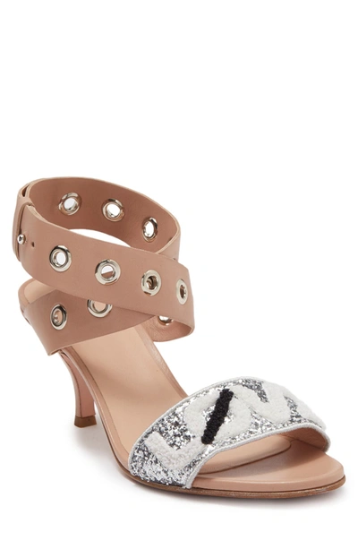 Red Valentino Grommet Glitter Ankle Strap Sandal In Nude