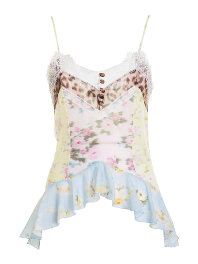Blumarine Leo Floral Print Top With Lace In Multicolor In Blue