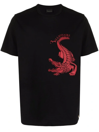 Billionaire Crocodile-print Short-sleeve T-shirt In Schwarz