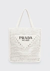 Prada Bicolor Woven Logo Shopper Tote Bag In F0009 Bianco