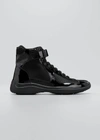 Prada Men's America's Cup Patent Leather High-top Sneakers In Nero