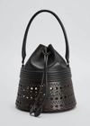 Alaïa Vienne Perforated Calfskin Bucket Corset Bag In Noir