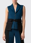 AKRIS BICOLOR DOUBLE-FACE BELTED VEST,PROD166480425