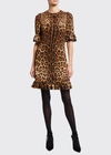 Dolce & Gabbana Leopard-print Cady Flutter-hem Dress In Leopard