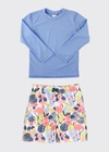Ruggedbutts Baby Boys Rashguard T-shirt And Swim Trunk, 2 Piece Set In Blue Flamingo
