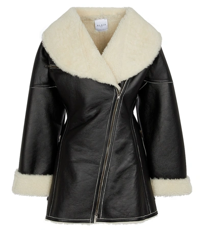 Alaïa Edition 1987 Shearling And Leather Coat In Noir & Blanc Casse
