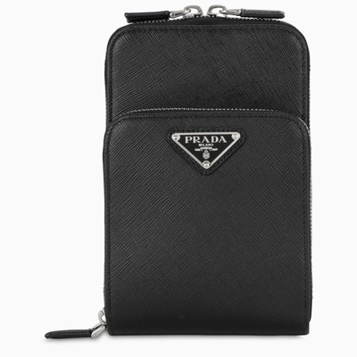 Prada Black Saffiano Leather Phone Holder