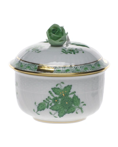 Herend Chinese Bouquet Green Covered Sugar Dish With Rose