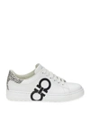 Ferragamo Women's Gancini Logo & Python Lace Up Low Top Sneakers In Bianco Ottico