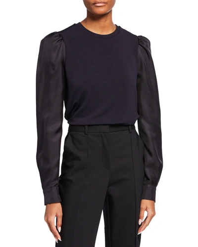 Max Mara Locarno Blouson-sleeve Mixed-media Top In Ultramarine