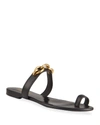 Saint Laurent Le Maillon Flat Sandals In Smooth Leather In Nero