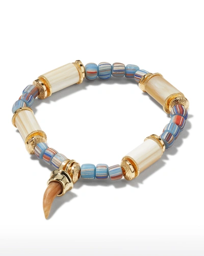 Akola Yarrow Horn & Glass Bead Spear Charm Stretch Bracelet In Blue Multi