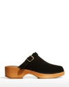 Re/done Leather-trimmed Suede Platform Clogs In Black