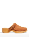 Re/done 70s Classic Suede Buckle Clogs In Cuoio