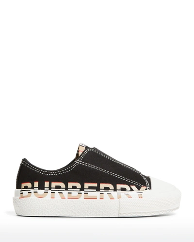 Burberry Kid's Larkhall Icon Stripe Logo Canvas Sneakers, Baby/toddlers In Black