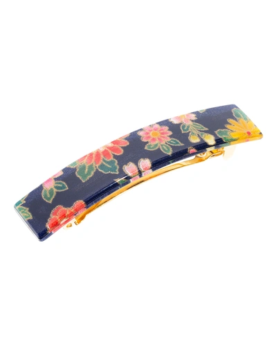 France Luxe Floral-print Barrette In Kyoto Blue