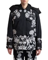 Valentino Men's Gabardine Flower-print Caban Coat In Black Multi