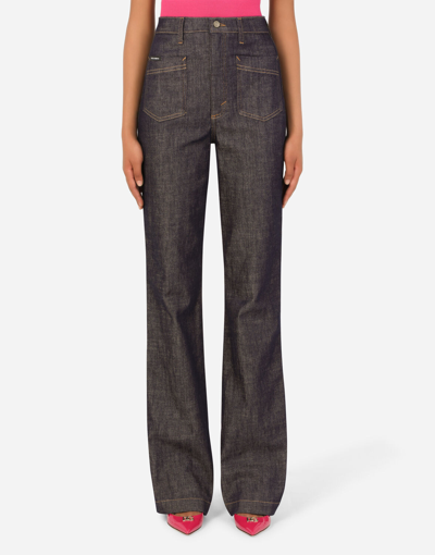 Dolce & Gabbana Flared Jeans With Tobacco-colored Stitching In Blue