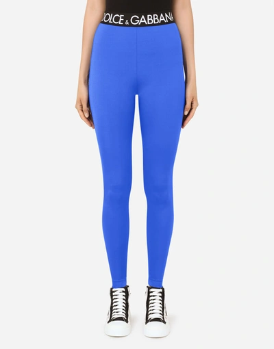 Dolce & Gabbana Spandex Leggings With Branded Elastic In Blue