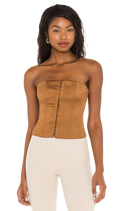 Danielle Guizio Satin Corset Top In Cognac