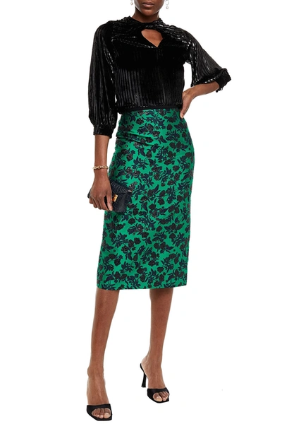 Erdem Safia Metallic Floral-jacquard Pencil Skirt In Green