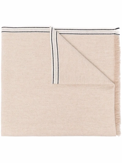 Brunello Cucinelli Striped-edge Cashmere Scarf In Neutrals