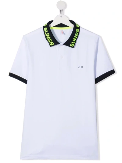Sun 68 Teen Logo-embroidered Polo Shirt In White