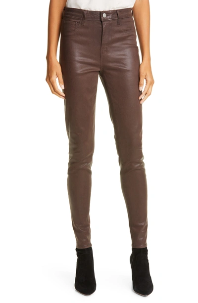 L Agence Marguerite Coated Skinny Jeans In Cocoa Coated