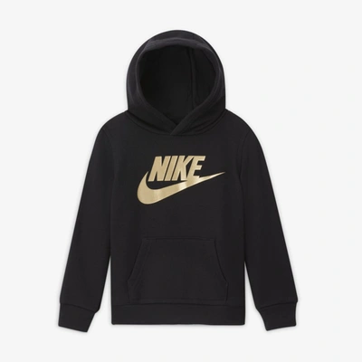 Nike Babies' Sportswear Club Fleece Toddler Pullover Hoodie In Black,metallic Gold