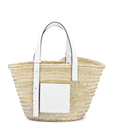 Loewe Anagram Woven Straw Basket Bag In Natural,white
