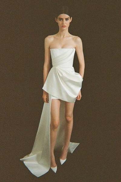 Alex Perry Blair Silk Asymmetrical Mini Bridal Gown