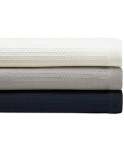 Nautica Baird Solid Cotton Dobby Reversible Blanket, Twin In Navy