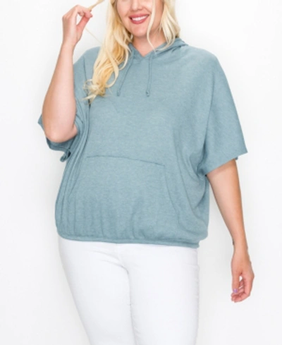 Coin 1804 Plus Size Batwing Pocket Hoodie In Mineral Blue