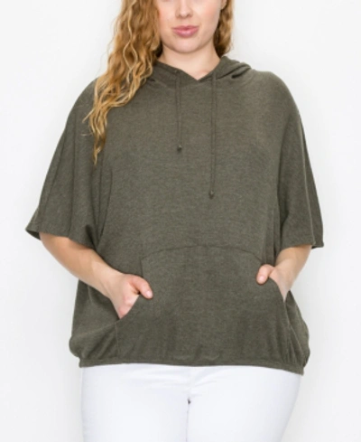 Coin 1804 Plus Size Batwing Pocket Hoodie In Olive