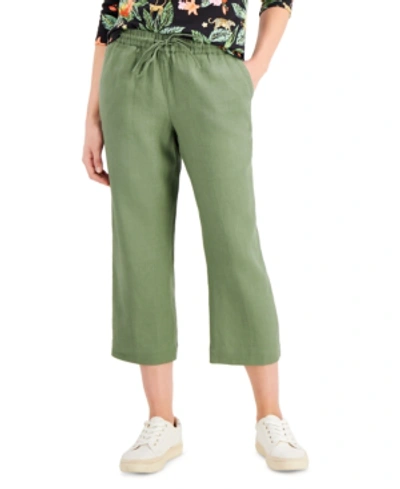 Charter Club Petite Linen Drawstring Pants, Created For Macy's In Cool Olive