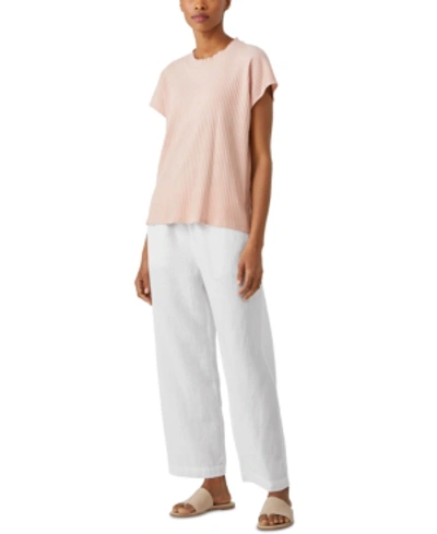 Eileen Fisher Check Organic Linen Crop Straight Leg Pants In White