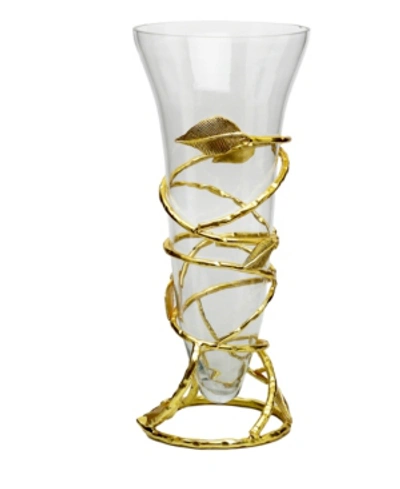 Classic Touch Glass Vase With Removable Gold Leaf Base In Clear