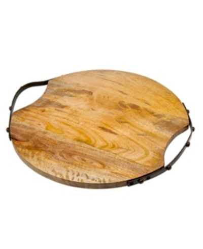 Godinger Round Wood Handeled Tray Large In Brown