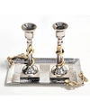 Classic Touch Leaf Candle Holders And Tray- S/3 In Multi