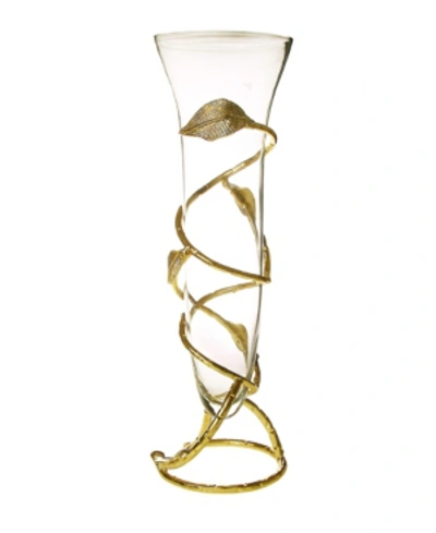 Classic Touch Glass Vase With Leaf Design In Gold
