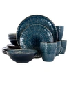 Elama Deep Sea Mozaic 16 Piece Luxurious Stoneware Dinnerware With Complete Setting For 4 In Blue