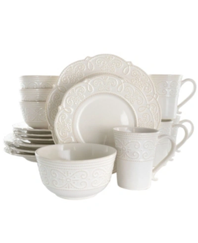 Elama Luna Embossed Scalloped Dinnerware Set Of 16 Pieces In White
