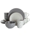 Elama Tahitian Diamond 16 Piece Stoneware Dinnerware Set In Slate And Pearl In Open Gray