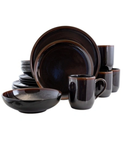 Elama Midnight Beach Dinnerware Set Of 16 Pieces In Black