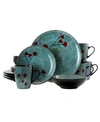 Elama Floral Accents Dinnerware Set Of 16 Pieces In Blue