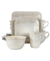 Elama Lotus Square Dinnerware Set Of 16 Pieces In Open White